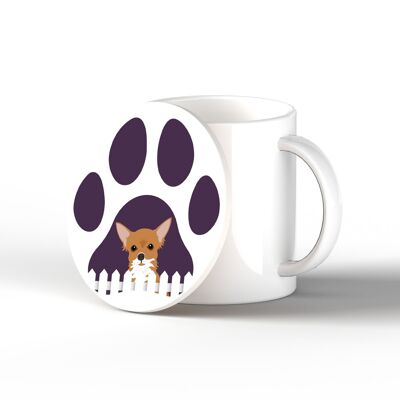 P6327 - Chihuahua Pawprint Kate Pearson Illustration Ceramic Circle Coaster Dog Themed Gift