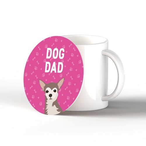 P6328 - Chihuahua Dog Dad Kate Pearson Illustration Ceramic Circle Coaster Dog Themed Gift