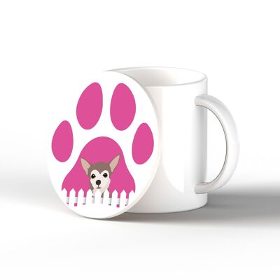 P6330 - Chihuahua Pawprint Kate Pearson Illustration Ceramic Circle Coaster Dog Theme Gift