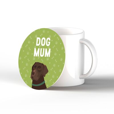 P6332 - Chocolate Labrador Dog Mum Kate Pearson Illustration Ceramic Circle Coaster Dog Themed Gift