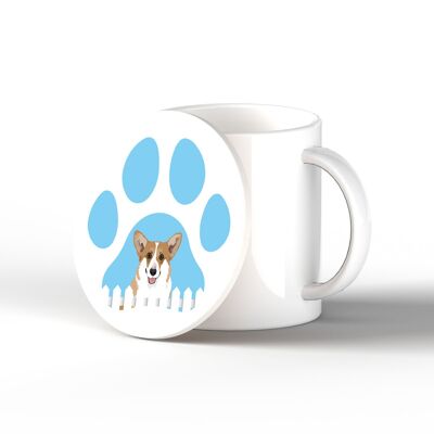 P6348 - Corgi Pawprint Kate Pearson Illustration Ceramic Circle Coaster Dog Theme Gift