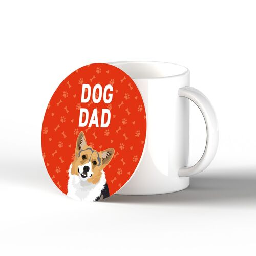 P6349 - Corgi Dog Dad Kate Pearson Illustration Ceramic Circle Coaster Dog Themed Gift