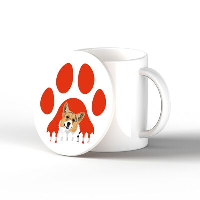 P6351 - Corgi Pawprint Kate Pearson Ilustración Cerámica Círculo Posavasos Perro Temática Regalo