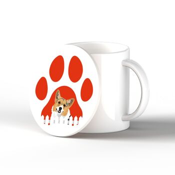 P6351 - Corgi Pawprint Kate Pearson Illustration Céramique Cercle Dessous De Verre Chien Sur Le Thème Cadeau 1