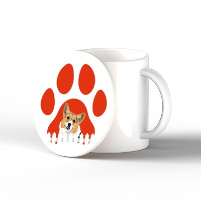 P6351 - Corgi Pawprint Kate Pearson Illustration Ceramic Circle Coaster Dog Themed Gift
