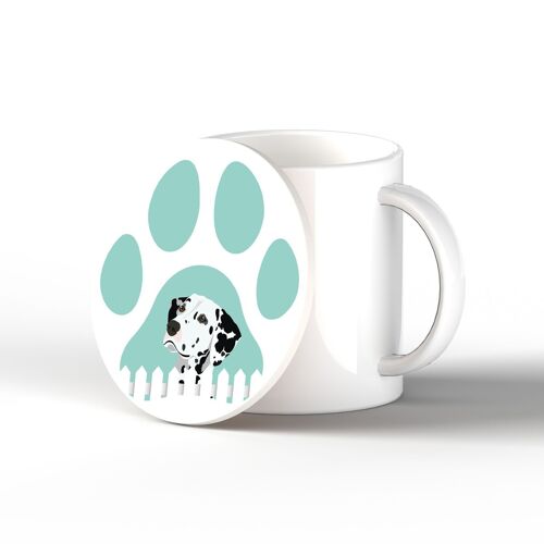 P6357 - Dalmation Pawprint Kate Pearson Illustration Ceramic Circle Coaster Dog Themed Gift