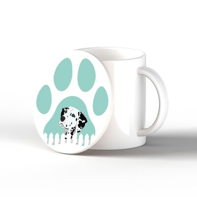 P6357 - Dalmata Pawprint Kate Pearson Illustrazione Ceramic Circle Coaster Dog Theme Gift