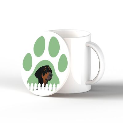 P6360 - Doberman Pawprint Kate Pearson Illustrazione Cerchio in ceramica Regalo a tema cane sottobicchiere