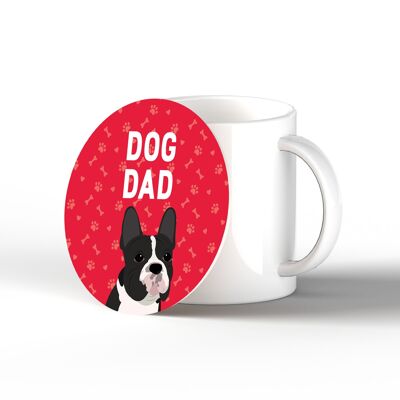 P6367 - Bouledogue français chien papa Kate Pearson Illustration cercle en céramique sous-verre chien cadeau sur le thème