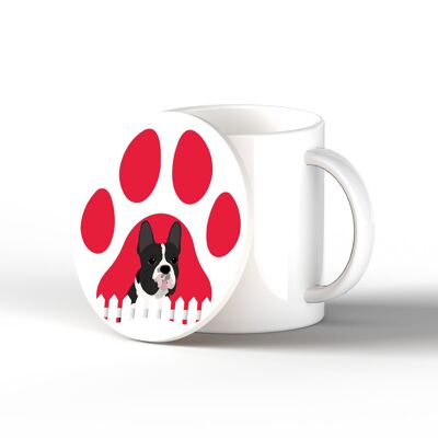 P6369 - Bulldog francese Pawprint Kate Pearson Illustrazione Cerchio in ceramica Regalo a tema cane sottobicchiere