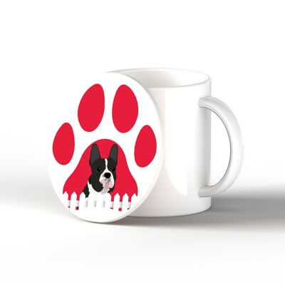 P6369 - Bulldog Francés Pawprint Kate Pearson Ilustración Cerámica Círculo Posavasos Perro Temática Regalo