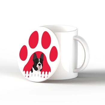 P6369 - Empreinte de patte de bouledogue français Kate Pearson Illustration Céramique Circle Coaster Dog Themed Gift 1