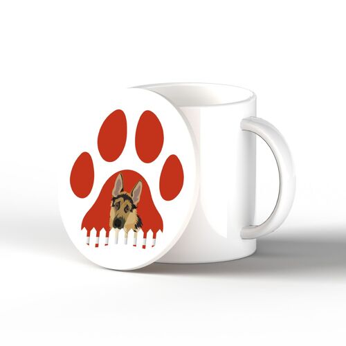 P6372 - German Shepherd Pawprint Kate Pearson Illustration Ceramic Circle Coaster Dog Themed Gift