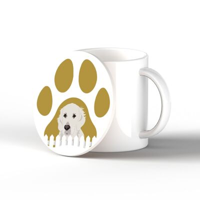 P6375 - Golden Retriever Pawprint Kate Pearson Illustrazione Cerchio in ceramica Regalo a tema cane sottobicchiere