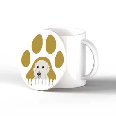 P6375 - Golden Retriever Pawprint Kate Pearson Illustration Ceramic Circle Coaster Dog Themed Gift