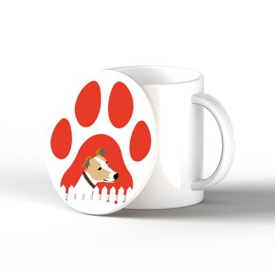 P6381 - Greyhound Pawprint Kate Pearson Illustration Ceramic Circle Coaster Dog Themed Gift