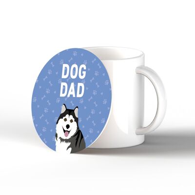 P6382 - Husky Dog Dad Kate Pearson Illustration Ceramic Circle Coaster Dog Themed Gift