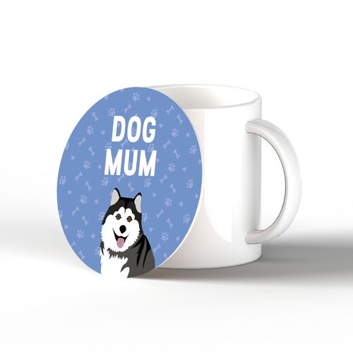 P6383 - Husky Dog Mum Kate Pearson Illustration Ceramic Circle Coaster Dog Themed Gift