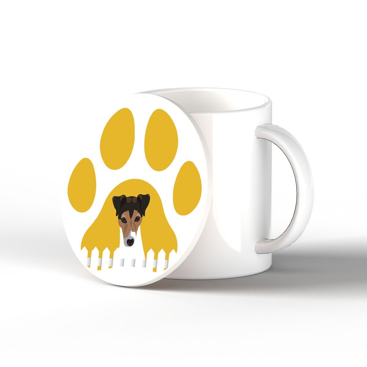 P6387 - Jack Russell Pawprint Kate Pearson Illustrazione Cerchio in ceramica Regalo a tema cane sottobicchiere