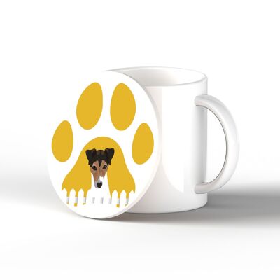 P6387 – Jack Russell Pawprint Kate Pearson Illustration Keramik Kreis Untersetzer Geschenk mit Hundemotiv