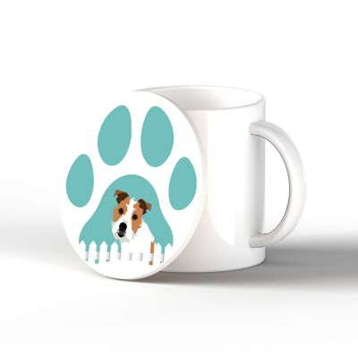 P6393 - Jack Russell Pawprint Kate Pearson Illustrazione Cerchio in ceramica Regalo a tema cane sottobicchiere