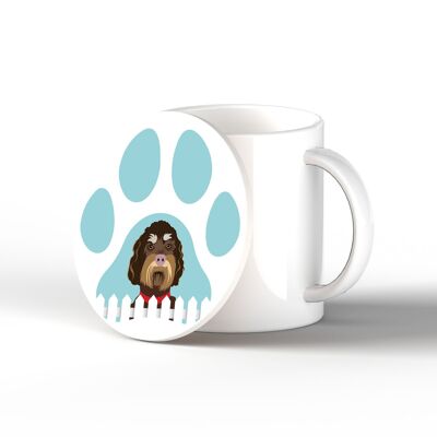 P6396 - Labradoodle Pawprint Kate Pearson Illustration Ceramic Circle Coaster Dog Theme Gift