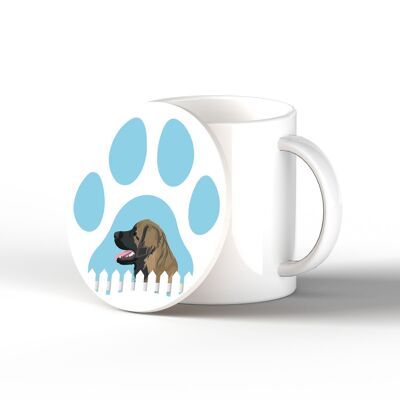 P6399 - Leonberger Pawprint Kate Pearson Illustration Ceramic Circle Coaster Dog Themed Gift