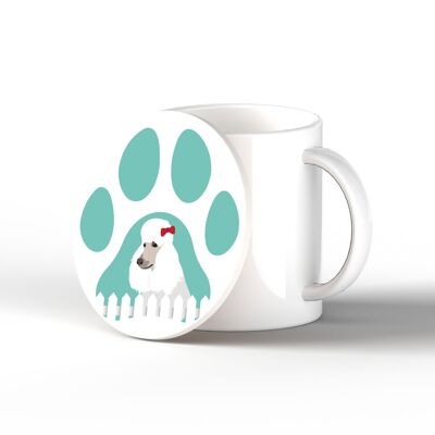 P6402 - Poodle Pawprint Kate Pearson Illustration Ceramic Circle Coaster Dog Themed Gift
