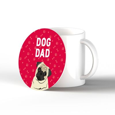 P6403 - Pug Dog Dad Kate Pearson Illustration Ceramic Circle Coaster Dog Themed Gift