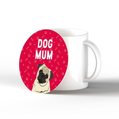 P6404 - Pug Dog Mum Kate Pearson Ilustración Círculo de cerámica Posavasos con temática de perro Regalo