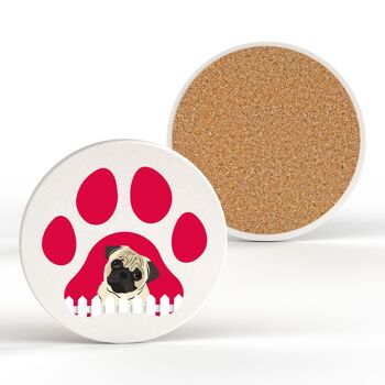 P6405 - Pug Pawprint Kate Pearson Illustration Céramique Circle Coaster Dog Themed Gift 2