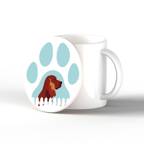 P6408 - Red Setter Pawprint Kate Pearson Illustration Ceramic Circle Coaster Dog Themed Gift