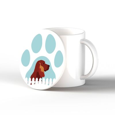 P6408 - Red Setter Pawprint Kate Pearson Ilustración Cerámica Círculo Posavasos Perro Temática Regalo