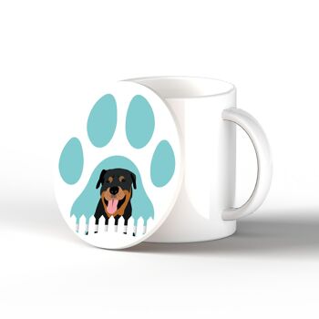 P6411 - Rottweiler Pawprint Kate Pearson Illustration Céramique Circle Coaster Dog Themed Gift 1