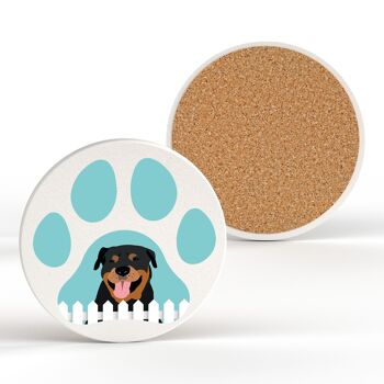 P6411 - Rottweiler Pawprint Kate Pearson Illustration Céramique Circle Coaster Dog Themed Gift 2