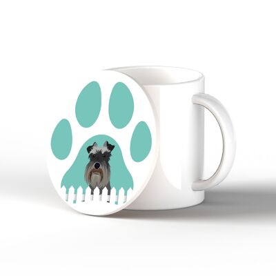 P6414 - Schnauzer Pawprint Kate Pearson Illustration Ceramic Circle Coaster Dog Themed Gift
