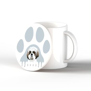 P6417 - Shih Tzu Pawprint Kate Pearson Illustration Céramique Circle Coaster Dog Themed Gift 1