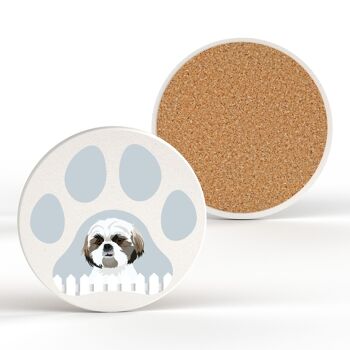 P6417 - Shih Tzu Pawprint Kate Pearson Illustration Céramique Circle Coaster Dog Themed Gift 2