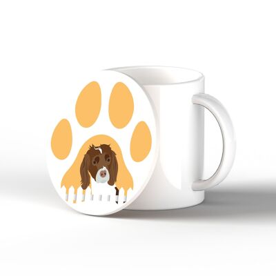 P6420 - Spaniel Pawprint Kate Pearson Illustration Ceramic Circle Coaster Dog Themed Gift