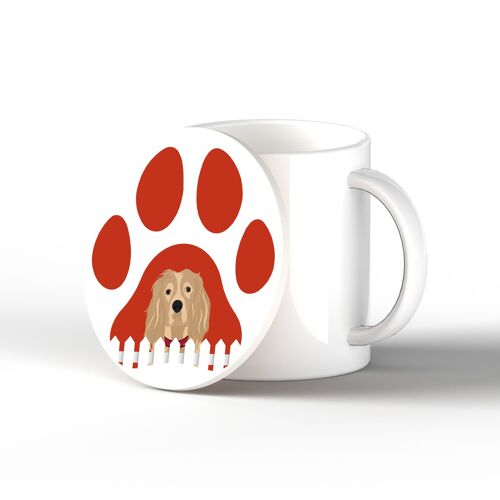 P6426 - Spaniel Pawprint Kate Pearson Illustration Ceramic Circle Coaster Dog Themed Gift