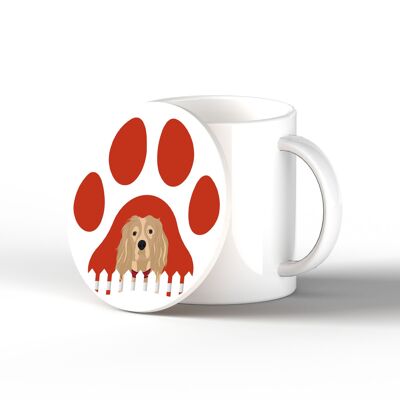 P6426 - Spaniel Pawprint Kate Pearson Illustrazione Ceramic Circle Coaster Dog Theme Gift