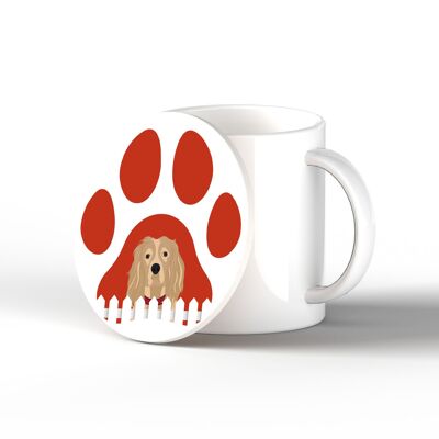 P6426 - Spaniel Pawprint Kate Pearson Ilustración Cerámica Círculo Posavasos Perro Temática Regalo