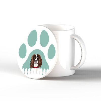 P6429 - Spaniel Pawprint Kate Pearson Illustrazione Ceramic Circle Coaster Dog Theme Gift