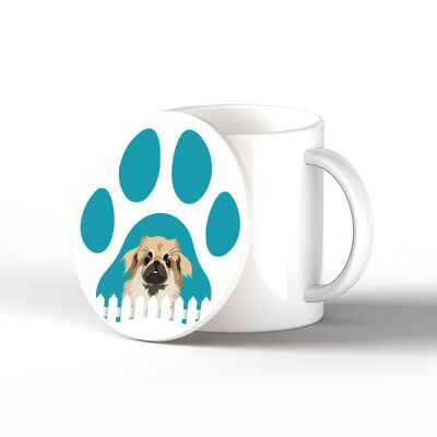 P6435 - Épagneul tibétain Pawprint Kate Pearson Illustration Céramique Circle Coaster Dog Themed Gift