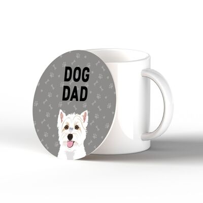 P6436 - Westie Dog Dad Kate Pearson Illustration Ceramic Circle Coaster Dog Themed Gift