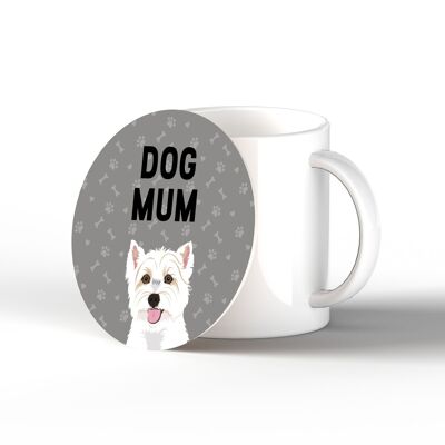 P6437 - Westie Dog Mum Kate Pearson Illustration Ceramic Circle Coaster Dog Themed Gift