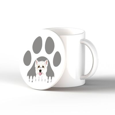 P6438 - Westie Pawprint Kate Pearson Illustration Ceramic Circle Coaster Dog Themed Gift