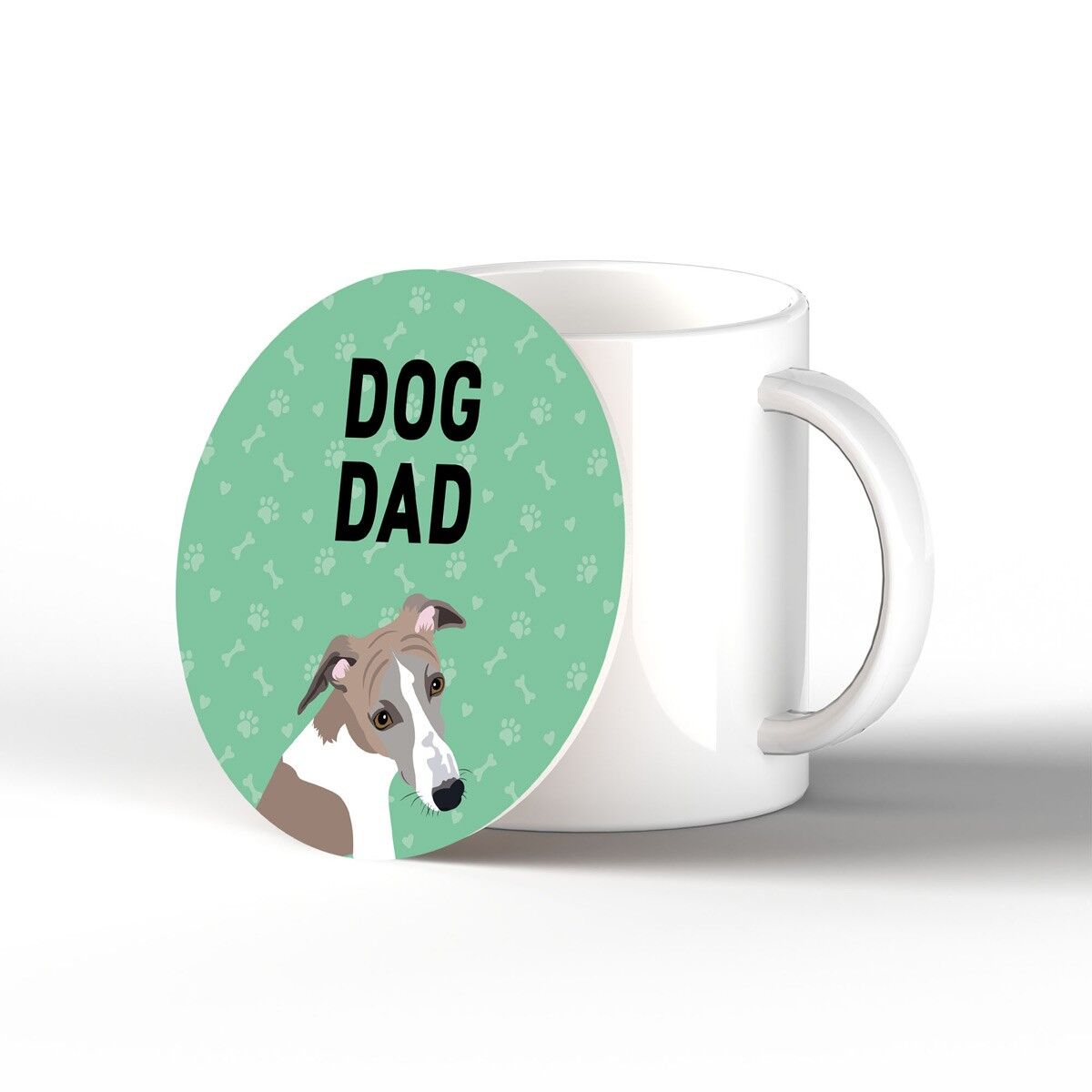 P6439 - Whippet Dog Dad Kate Pearson Illustration Ceramic Circle Coaster Dog Theme Gift