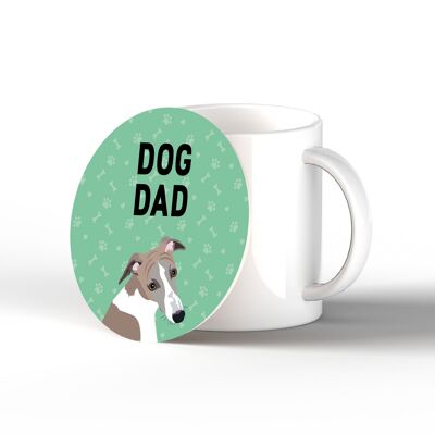 P6439 - Whippet Dog Dad Kate Pearson Illustration Ceramic Circle Coaster Dog Theme Gift