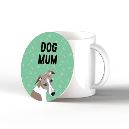 P6440 - Whippet Dog Mum Kate Pearson Illustration Ceramic Circle Coaster Dog Themed Gift